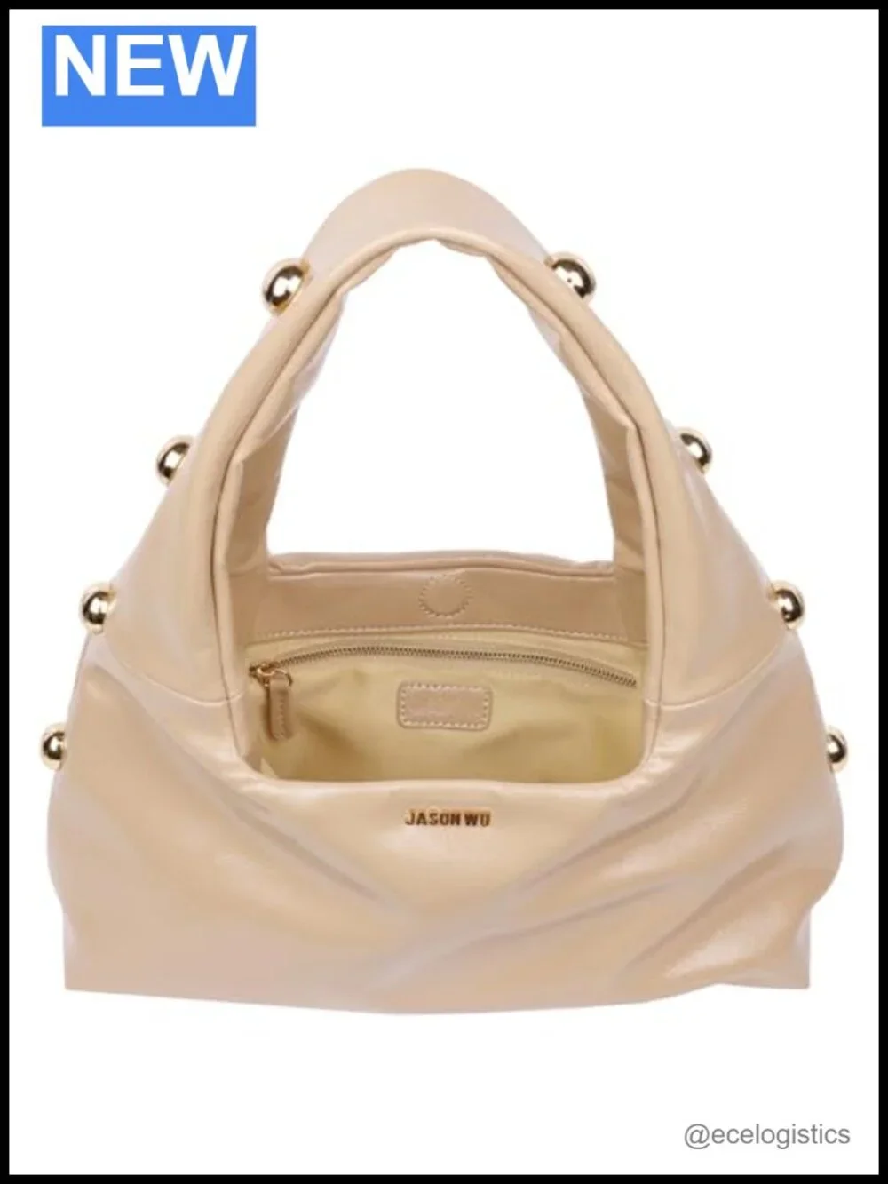 Jason Wu Studded Shoulder Bag, Crackled High Gloss, Gold Hardware, Satchel